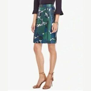 2/30 Ann Taylor Jacquard Pencil Skirt – Green & Blue, Silk-Like Finish,  Size 6/